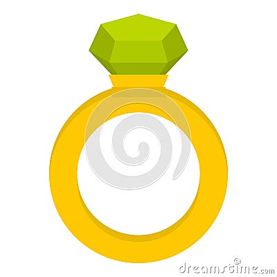 Gold ring with green gem icon isolated Vector Illustration