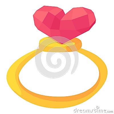 Gold ring with pink heart gemstone icon Vector Illustration