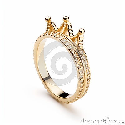 Yellow Gold Double Crown Ring With Small Diamonds Stock Photo