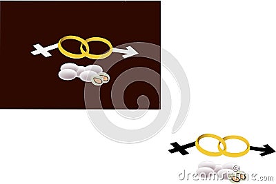 Gold rings confetti wedding between different people Vector Illustration