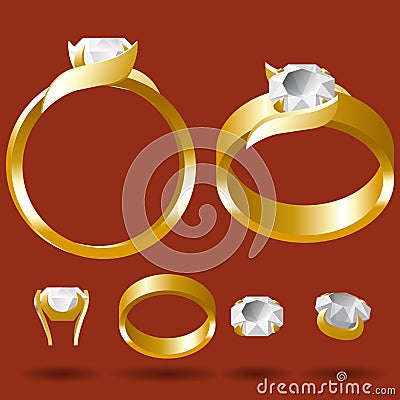 Gold rings with a diamonds Vector Illustration