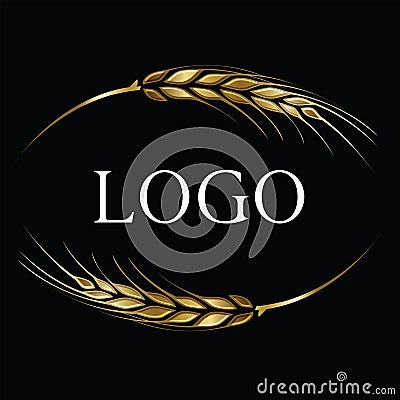 Gold ripe wheat ears on black background as frame, border or corner element Vector Illustration