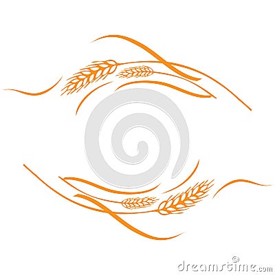 Gold ripe wheat ears frame, border or corner element. Vector Illustration