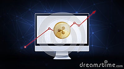 Gold ripple coin with bull stock chart. Editorial Stock Photo