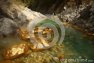 Gold river mountain mine cave. Generate Ai Stock Photo