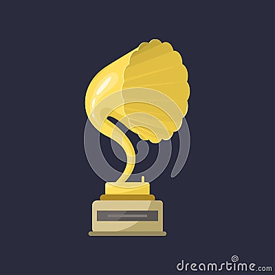 Gold rock star trophy music gramophone best entertainment win achievement clef and sound shiny golden melody success Vector Illustration