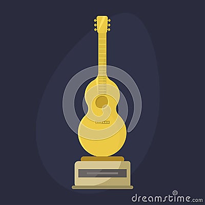 Gold rock star trophy music notes best entertainment win achievement clef and sound shiny golden melody success prize Vector Illustration