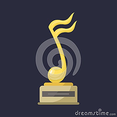 Gold rock star trophy music notes best entertainment win achievement clef and sound shiny golden melody success prize Vector Illustration