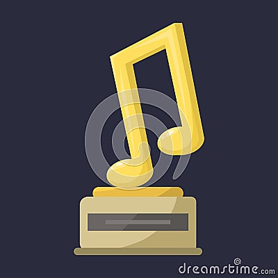 Gold rock star trophy music notes best entertainment win achievement clef and sound shiny golden melody success prize Vector Illustration