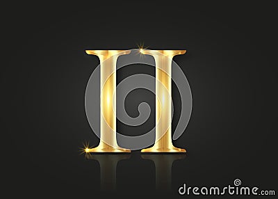 Gold Roman Number two collection isolated on black background. Elegant ancient number font 2 old golden luxury math for templates Vector Illustration