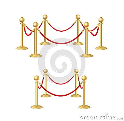 Gold Rope Barrier Constructor Set. Vector Vector Illustration