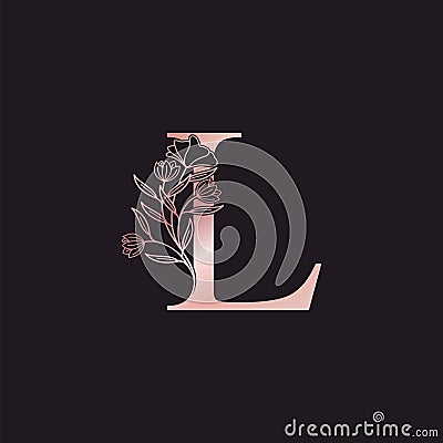 Gold Rose Flower Letter L Luxury Logo. Elegant alphabet monogram nature floral ornate initial letter design Vector Illustration