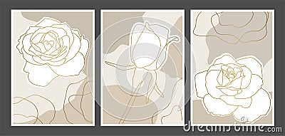 Gold Roses Abstract Wall Art Vector Illustration