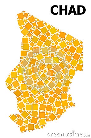 Gold Rotated Square Mosaic Map of Chad Cartoon Illustration