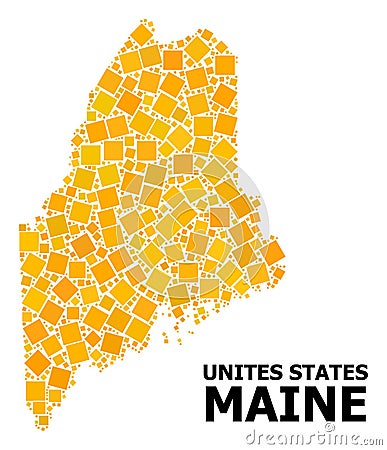 Gold Rotated Square Mosaic Map of Maine State Stock Photo