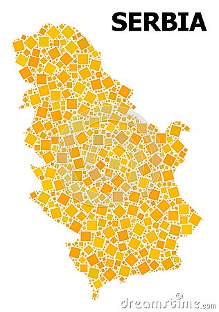 Gold Rotated Square Pattern Map of Serbia Cartoon Illustration