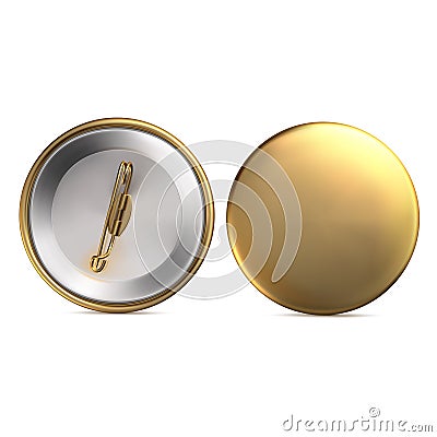 Gold round bage pin brooch. Realistic illustration isolated Cartoon Illustration