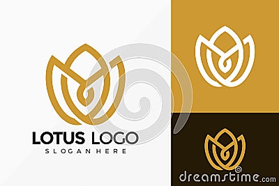 Gold Royal Lotus Logo Vector Design. Abstract emblem, designs concept, logos, logotype element for template Vector Illustration