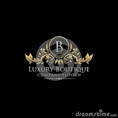 Gold Royal Luxury Boutique B Letter Logo. Stock Photo