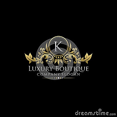 Gold Royal Luxury Boutique K Letter Logo. Stock Photo