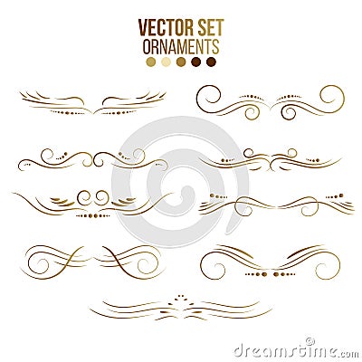 Gold Rule Lines and Ornaments collection of vector vintage decorative elements.Set of ornate lines, wedding and frame Vector Illustration