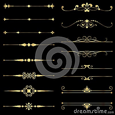 Gold Rule Lines and Ornaments Vector Illustration