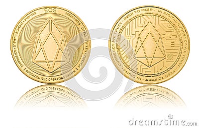 Gold ryptocurrency coin - eos, isolated on a white Stock Photo