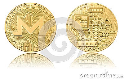 Gold ryptocurrency coin - monero, isolated on a white Editorial Stock Photo