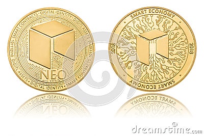 Gold ryptocurrency coin - neo, isolated on a white Stock Photo