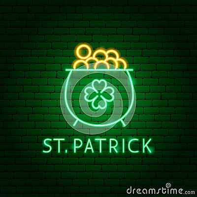 Gold Saint Patrick Neon Label Vector Illustration