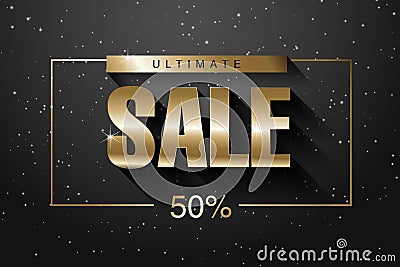 Gold sale 50 percent. Golden sale 50 percent on gold background. Shine salling background for flyer, poster, shopping, for symbol Stock Photo