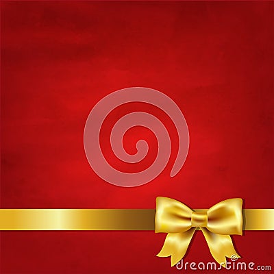 Gold Satin Bow And Red Vintage Background Vector Illustration