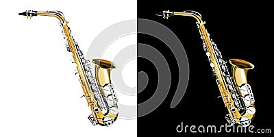 Gold saxophone with silver keys Vector Illustration