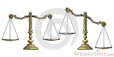 Gold scales balanced and unbalansed Vector Illustration