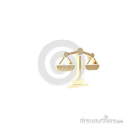 Gold Scales of justice icon isolated on white background. Court of law symbol. Balance scale sign. 3d illustration 3D Cartoon Illustration