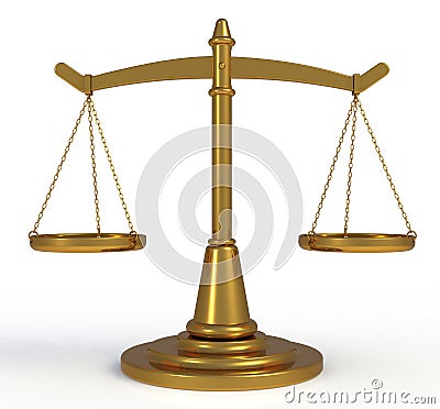 Gold scales justice isolated on white background Stock Photo