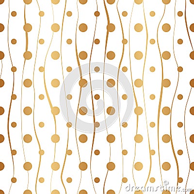Gold seamless pattern. Abstract golden background. Geometric wavy line and dot. Modern stylish texture. Irregular twist stripes an Vector Illustration