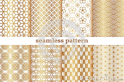 Gold seamless pattern. Chinese, Japanese background. Golden collection pattern. Asian oriental. Set background. China style tradit Vector Illustration