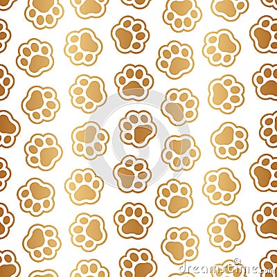 Gold seamless pattern. Pet prints. Paw texture. Cute background for pets, dog or cat. Abstract golden patterns. Repeated modern st Stock Photo