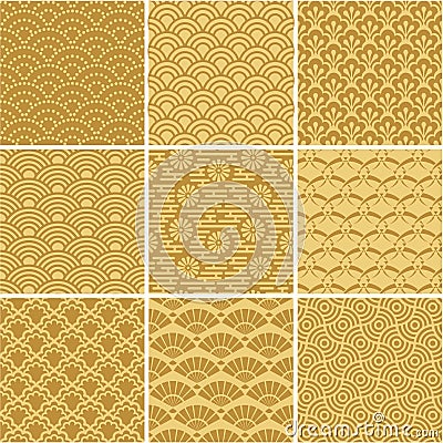 Gold seamless wave patterns Vector Illustration