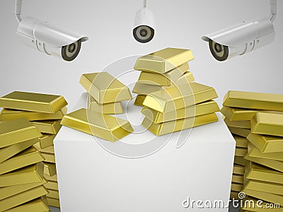 Gold and security cameras Stock Photo