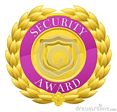 Gold Security Winner Laurel Wreath Medal Vector Illustration