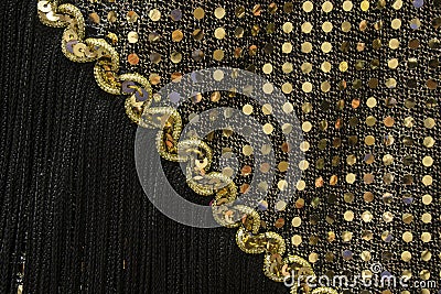 Gold Sequins with Black Fringe Close Up Stock Photo