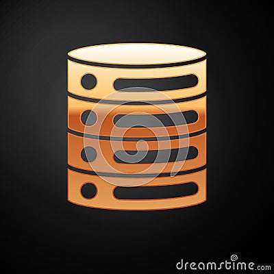 Gold Server, Data, Web Hosting icon isolated on black background. Vector Vector Illustration