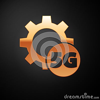 Gold Setting 5G new wireless internet wifi connection icon isolated on black background. Global network high speed Vector Illustration