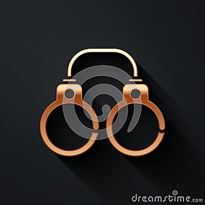 Gold Sexy fluffy handcuffs icon isolated on black background. Fetish accessory. Sex shop stuff for sadist and masochist Vector Illustration