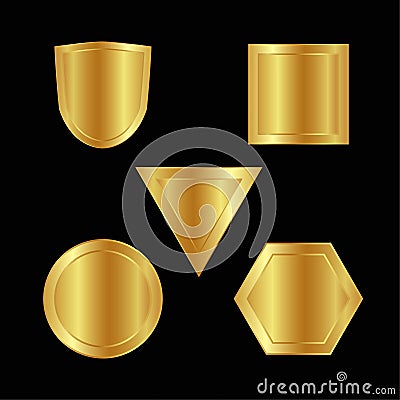 Gold shape or emblem set in 3d golden style Vector Illustration