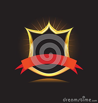 Gold shield with ribbon Vector Illustration