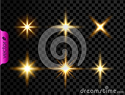 Gold shining glowing lights effect, yellow starts and explosion isolated on transparent background, decorative elements Vector Illustration