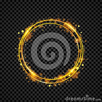 Gold shining round banner. Golden circle. Lights effects. Sparkle ring frame. Vector illustration Vector Illustration